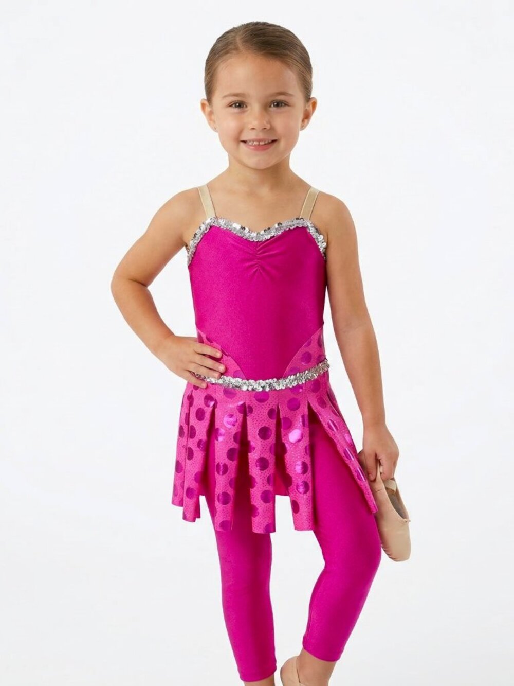 Girl's Custom Bright Pink Dance Costume for Jazz, Acro, Musical Theater size 5-7
